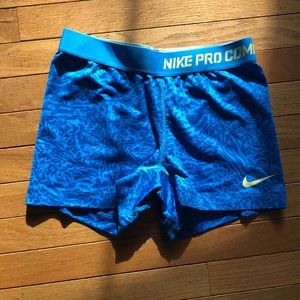 Nike Pro Combat Medium Blue Cheetah Print Spandex Shorts